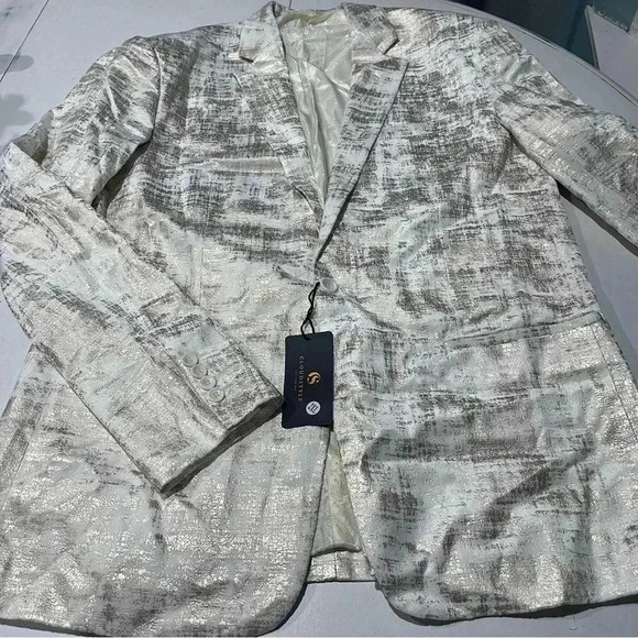 2XL slim fit one button front velvet blazer white gold notched lapel men busines - Picture 6 of 15